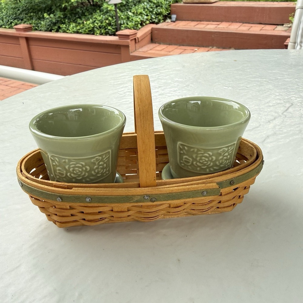 2005 Longaberger Collectors Club Miniature PEONY Basket + 2 Flower Pots #7617